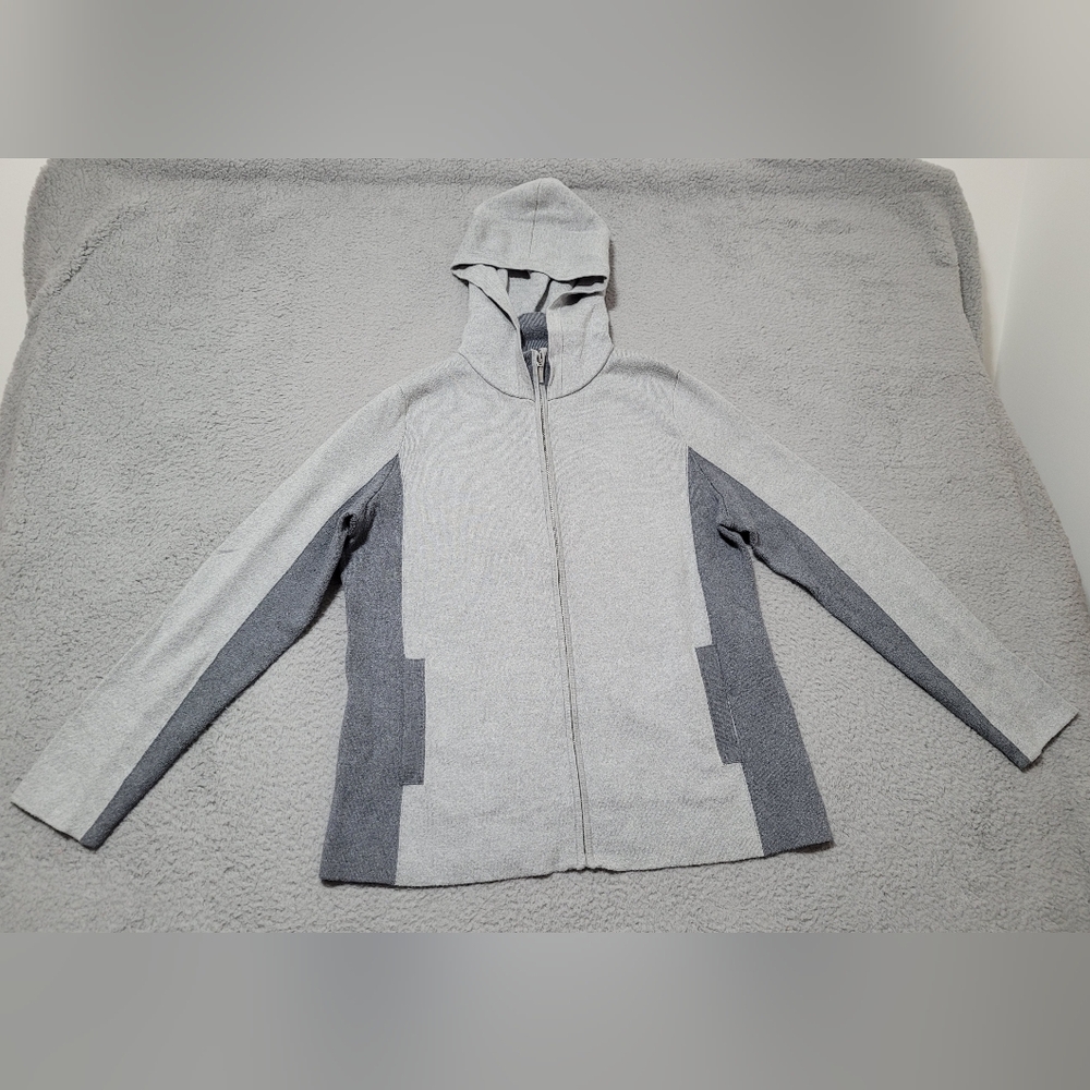 Rachel Zoe Gray Knit Zip-Up Jacket With Hood Large